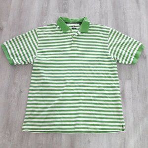 Izod Cool Mens Short Sleeve Polo Shirt Size XL Large Golf Striped White Green
